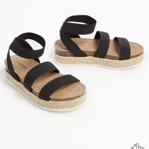 Torrid Black Elastic Ankle Strap Espadrille Flatform Sandals (WW) Size 11.5 - Picture 1 of 11